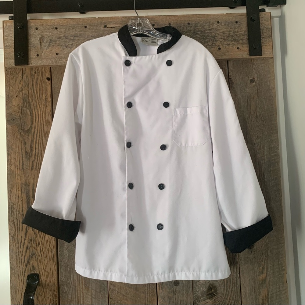 Men’s M KNG Executive Chef Coat Black Contrast Double Breasted Mandarin Collar